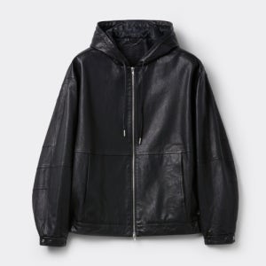 [커스텀멜로우] Black Leather Hood Zip Jacket CWUDW25712BKX CWUDW25712BKX