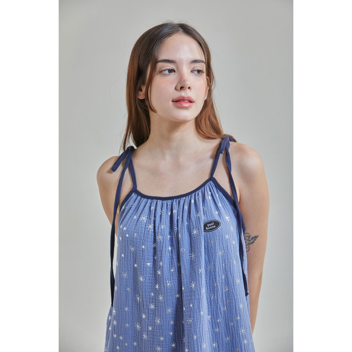 [폴앤안나] <b>루나</b> <b>블루</b> 타이 숄더 드레스