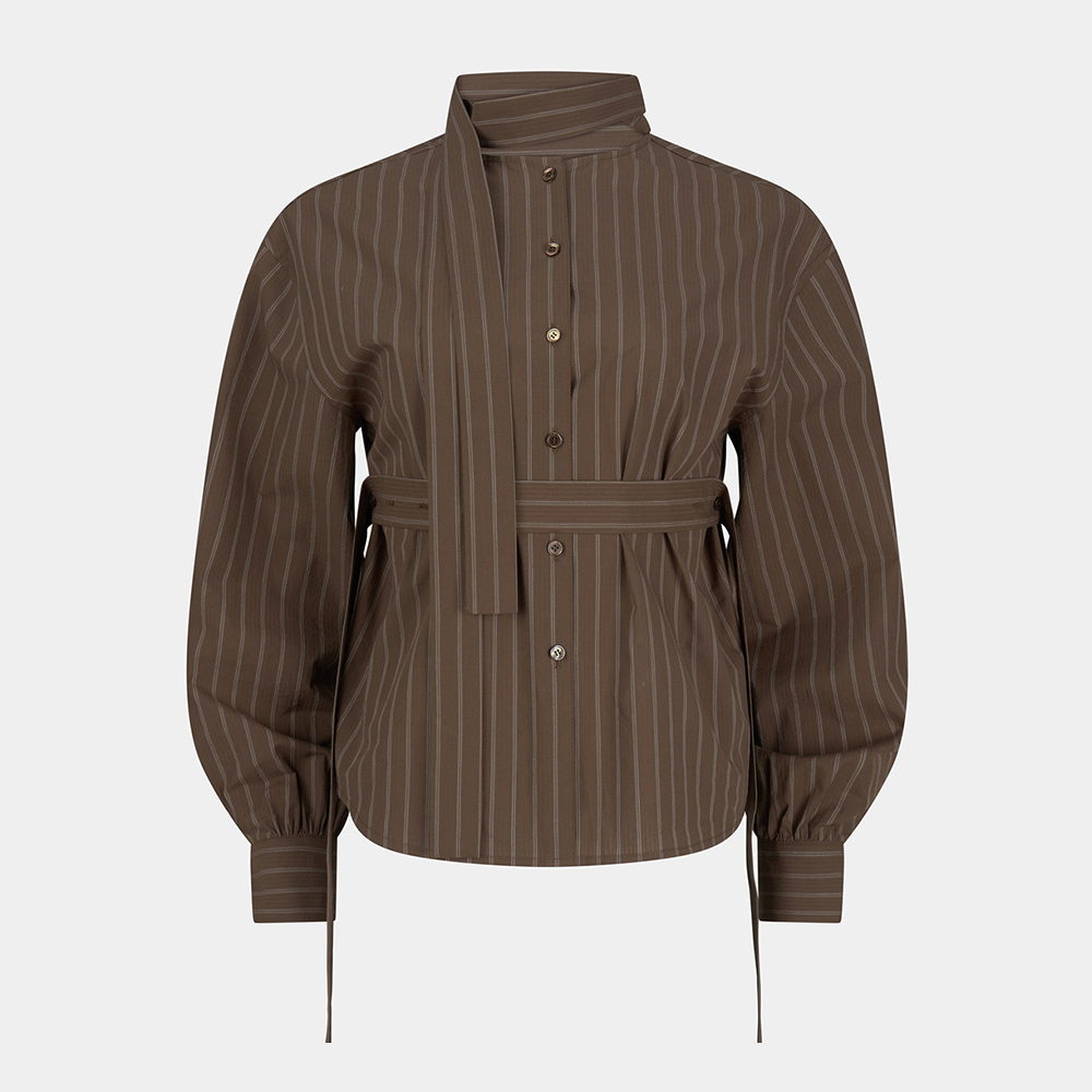 [노이스] W STRIPED SCARF BLOUSE - BROWN