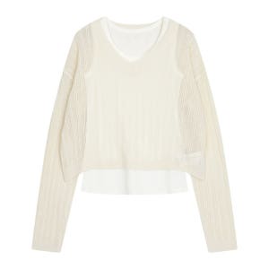 나시 레이어드 브이넥 크롭 풀오버 니트-L2G35KPO800