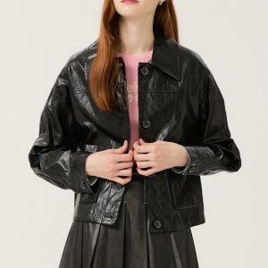 숏 카라 버튼 레더 자켓-U1F32LJK010