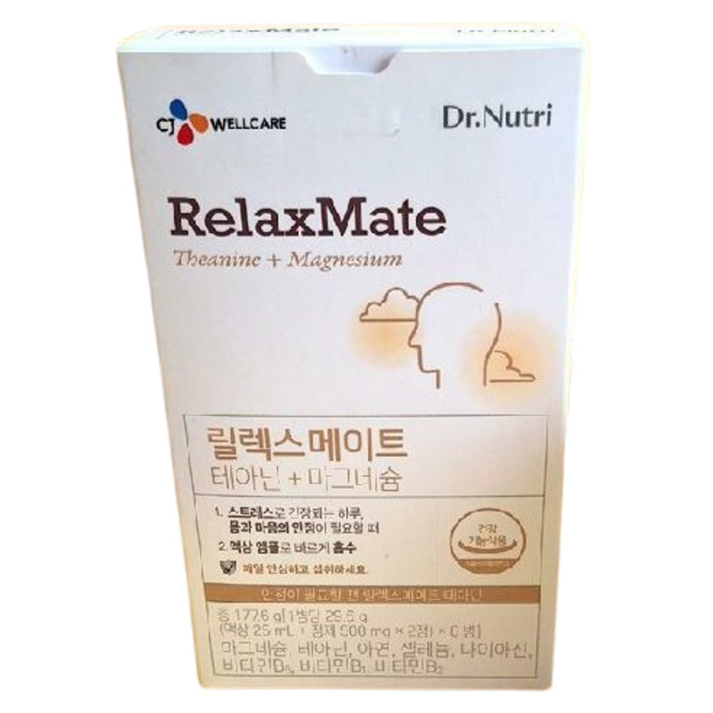 (<b>CJ 웰케어</b>) 닥터뉴트리 릴렉스메이트 <b>테아닌</b>+ 마그네슘 6입 / 스트레스 완화 긴장완화 / 신경 근육 건강 / 비타민B군 비타민C 함유  2박스