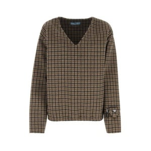 프라다 25 FW 프라다 브이넥 체크 풀오버 앙고라 블렌드 탑 P958LS23213IA