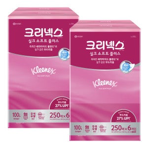 크리넥스 크리넥스 실크소프트 250매 6입 2팩 총 12개 천연펄프 미용티슈 각티슈 곽티슈