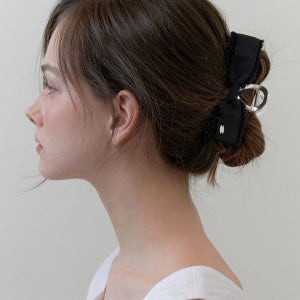 [카인더베이비] denim layered ribbon silver claw - black