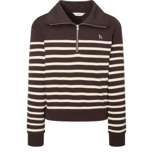 [헤지스 여성] [시즌오프][아이코닉] 루즈핏 스트라이프 반집업 스웨트셔츠 브라운 HSTS5D802W2