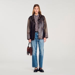 산드로 스탠다드 레더 자켓 오버사이즈 가죽 스터드 Oversized leather jacket with studs SFPBL01172G023 143869452