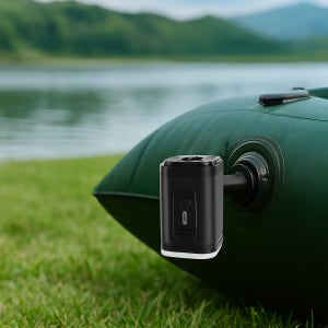 휴대용 충전식 에어 펌프 - LED 라이트가 있는 3-in-1 팽창 및 압축 펌프, 야외 팽창식 장비, 캠핑 장비 및 비상 조명용 다용도 노즐 5개, USB 충전, ABS 재질,