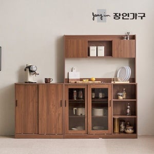장인가구 [장인가구] (착불)  아망드 슬라이딩 유리 주방 선반 수납장 그릇장 상부장세트 2000 B