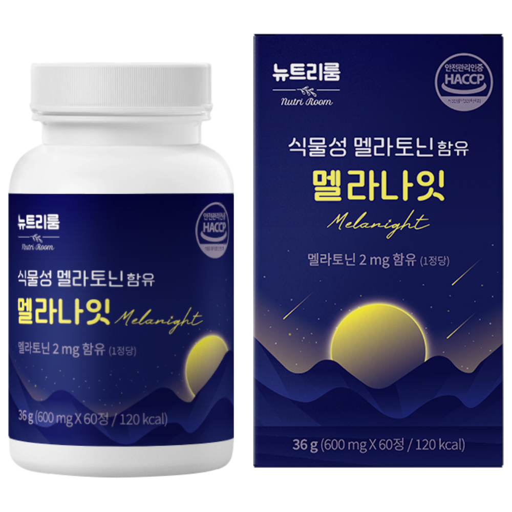뉴트리룸 식물성 멜라토닌함유 멜라나잇 60정 / 타트체리 테아닌 트리토판 / 편안한 밤을 위한 포뮬러  5개  36g