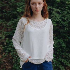 프리터 Lace Layered Long-Sleeved Top Ivory_F253ts06