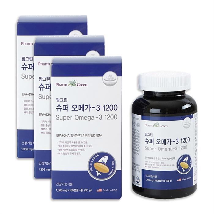 <b>팜그린</b> <b>팜그린</b> 슈퍼<b>오메가3</b> 1200 비타민D 포함 180캡슐 3통