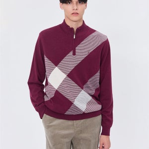 [닥스 골프 남성] 닥스 스테디셀러 빅체크 울 반집업 니트 WGSW4D715R2