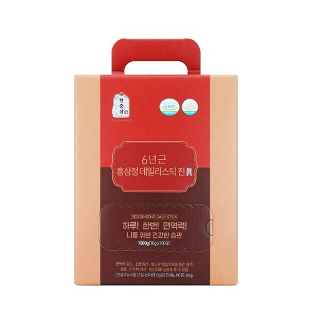 한중삼 <b>6년근</b> <b>홍삼정</b> 데일리 <b>스틱</b> 진 <b>10g</b> x 100포 가족 <b>활력</b>케어 인삼 명절 기업 선물