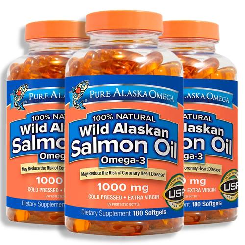 (3병) Pure Alaska Omega 퓨어 알래스카 오메가 <b>살몬 오일</b> 1000mg 180소프트젤