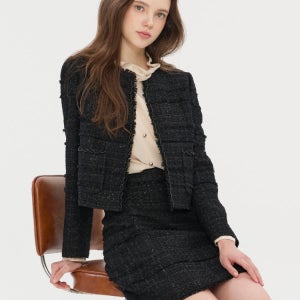 [질스튜어트 뉴욕 여성] 블랙 글리터장식 코튼혼방 트위드자켓 JSJA5D220BK