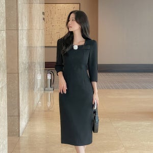 오드리 브로치 H라인 7부 원피스