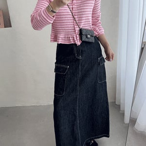 세레모니 카고 A라인 데님 스커트