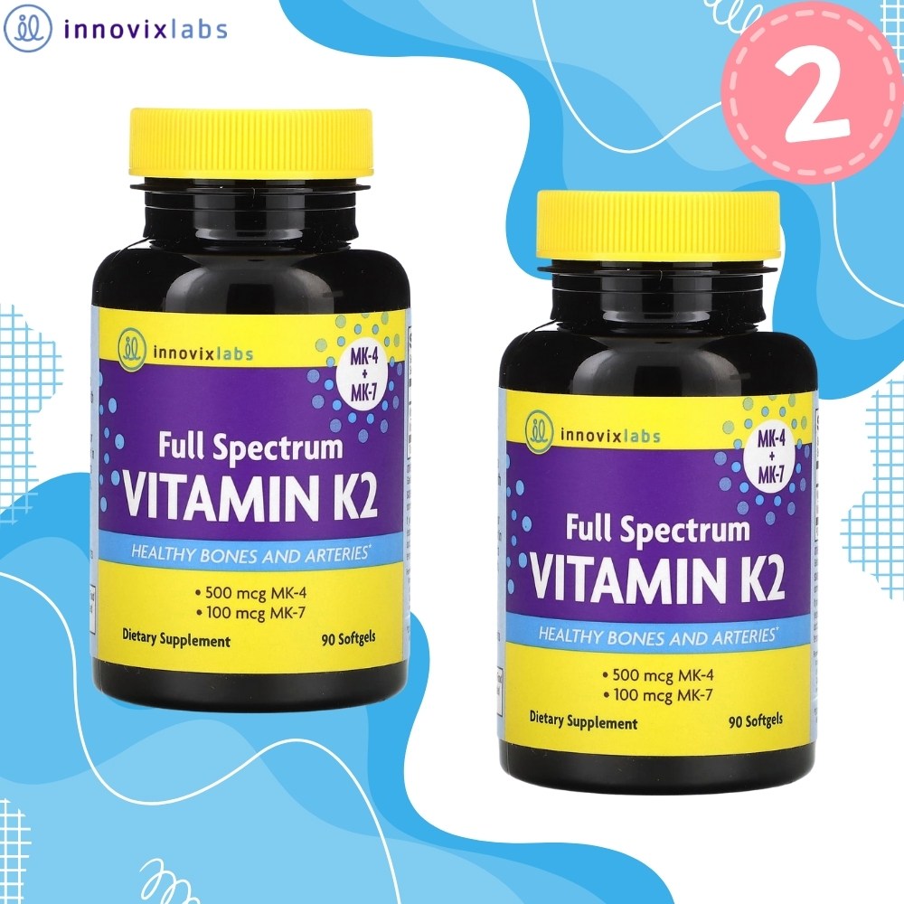 InnovixLabs 이노빅슬랩스 <b>풀 스펙트럼 비타민</b> K2 MK-4 500<b>mcg</b> MK-7 100<b>mcg</b>  90정  2개