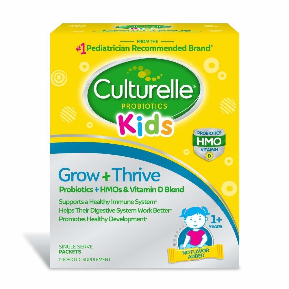 Culturelle <b>Kids Grow Thrive</b> 프로바이오틱 패킷 프로바이오틱스 HMOs 및 비타민 D 혼합 건강한 면역 체계 지원 소화 시스템이 더 잘 작동하고 건강한 발달을