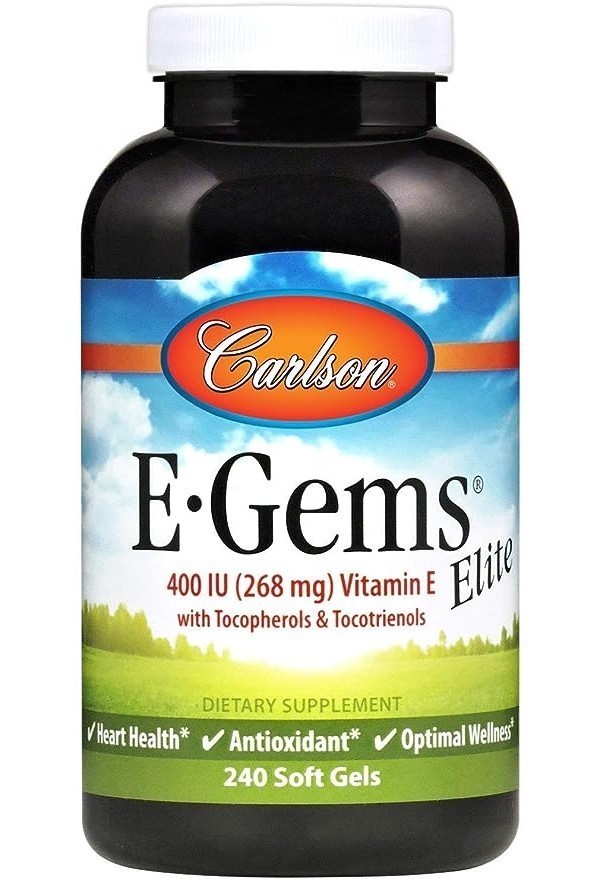 Carlson - <b>E-Gems</b> Elite 400 IU 토코페롤 함유 <b>비타민 E</b> 토코트리에놀 <b>비타민 E</b> 캡슐 심장 건강 최적의 웰니스 항산화제 <b>비타민 E</b> 보충제  1개