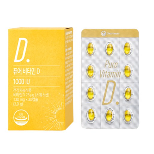 뉴트리모어 퓨어 <b>비타민D</b> 1000IU 130mg x 30캡슐, 1개
