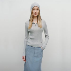 [마리떼 프랑소와 저버] W BALACLAVA HOODIE SLIM KNIT light gray