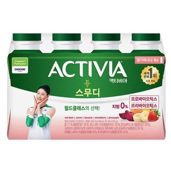 다논 <b>풀무원다논</b> 액티비아 스무디 딸기바나나 (150mlx4병) 150ml 어린이간식 요거트 식사대용 자취 캠핑 혼밥 <b>간</b>