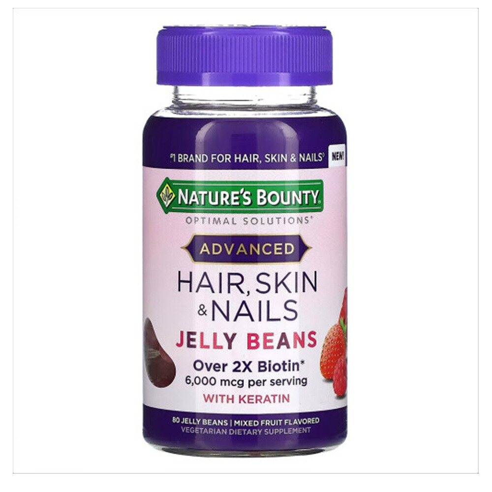 네이처바운티 <b>헤어스킨</b>네일 바이오틴 <b>3000mcg</b> 80 젤리