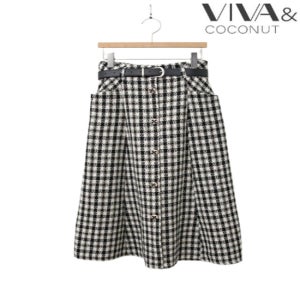 여성 앞단추 체크 벨트 세트 스커트 VNDCSK05DB1