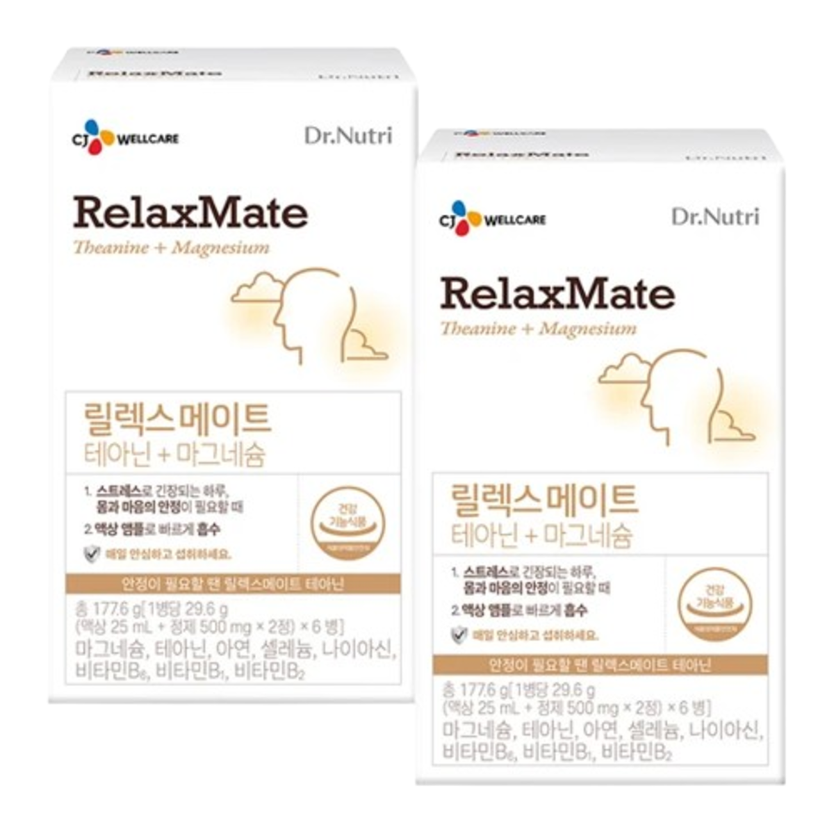 (<b>CJ 웰케어</b>) 닥터뉴트리 릴렉스메이트 <b>테아닌</b>+ 마그네슘 6입 / 스트레스 완화 긴장완화 / 신경 근육 건강 / 비타민B군 비타민C 함유  18개  29.6g