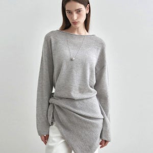 [몽돌] 루즈 알파카 보트넥 니트 탑 그레이 MDKT119GRAY