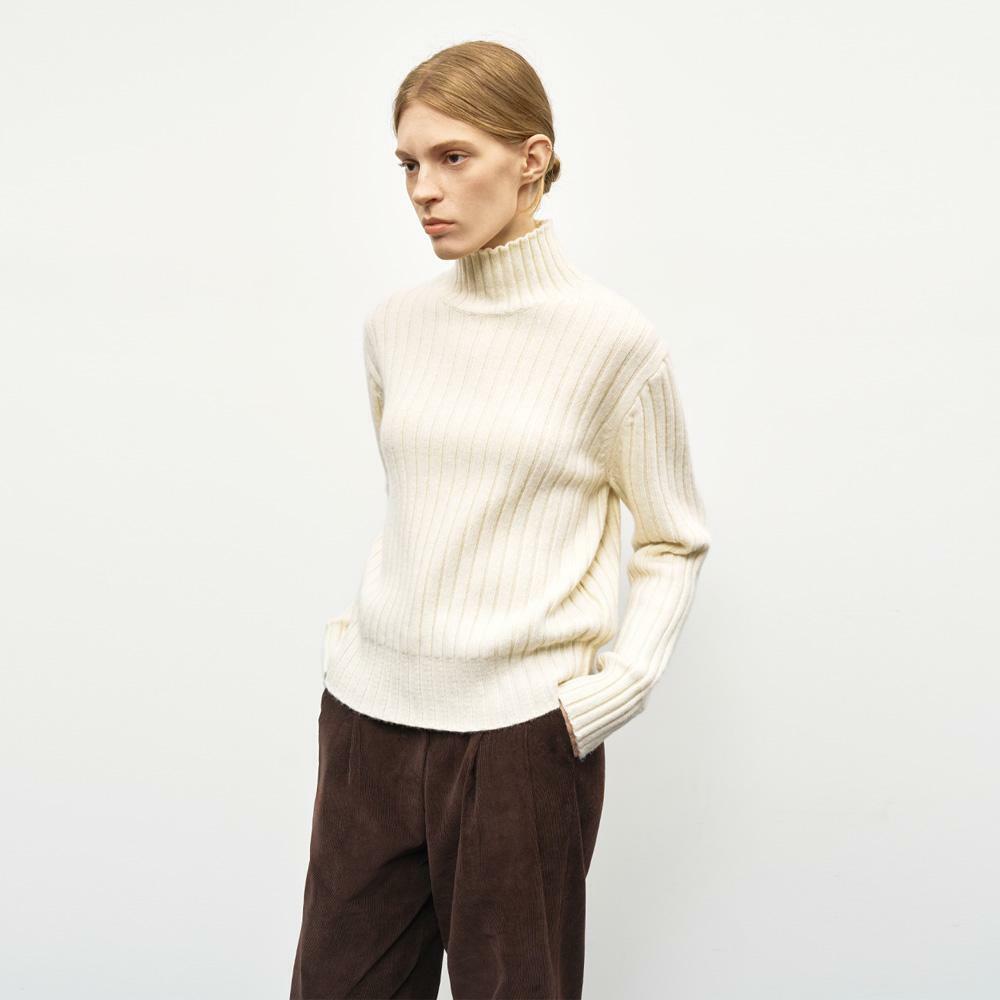 [리디피] RIBBED CASHMERE TURTLE NECK SWEATER_IVORY