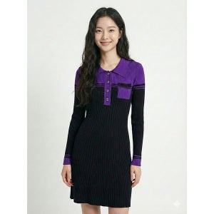 [에고이스트]  블랙 포켓 패치 배색 포인트 니트 원피스 EN3KO861