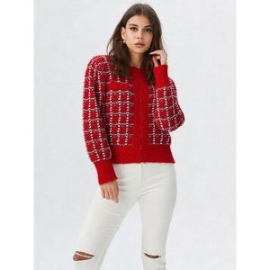 [에고이스트]  레드 메탈 믹스 자카드 가디건 EN4KG960