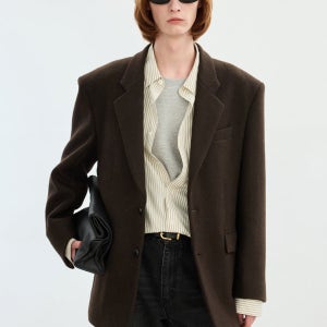 [티엔지티] Heavy Wool Oversized Blazer (Brown) TNJA5F202W2