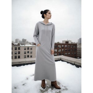 베스띠벨리 [하프클럽]그레이 후드 니트 롱 원피스 BHOCX7998