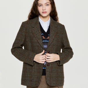 [헤지스 여성] 헌팅 체크 싱글 자켓 카키 HSJA5D910K2