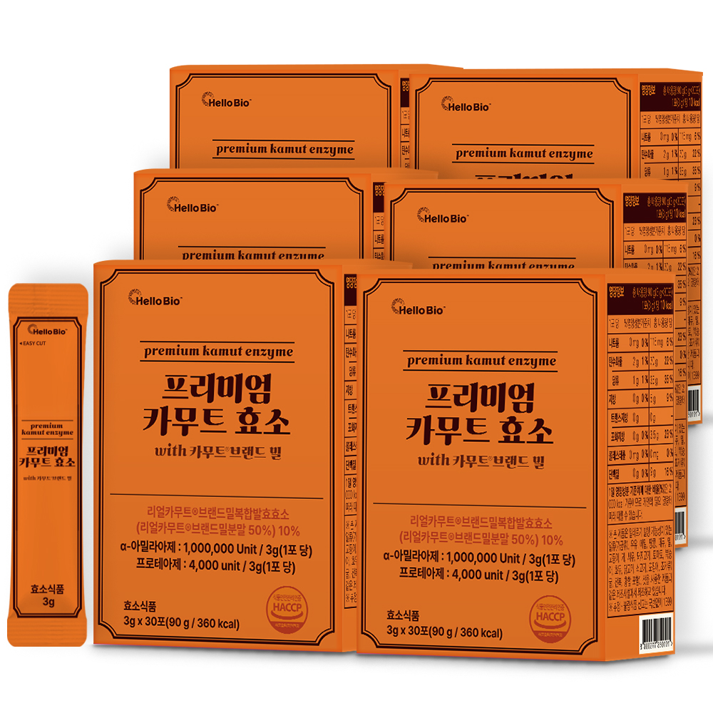 헬로바이오 프리미엄 카무트 <b>효소</b> with 카무트 브랜드 밀 3g x 30포, 6개