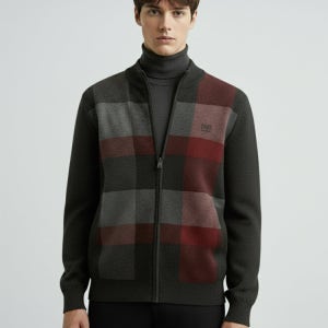 [닥스 남성] [EXCLUSIVE] 차콜그레이 울100 체크 풀집업 스웨터 DMSW5D302CG