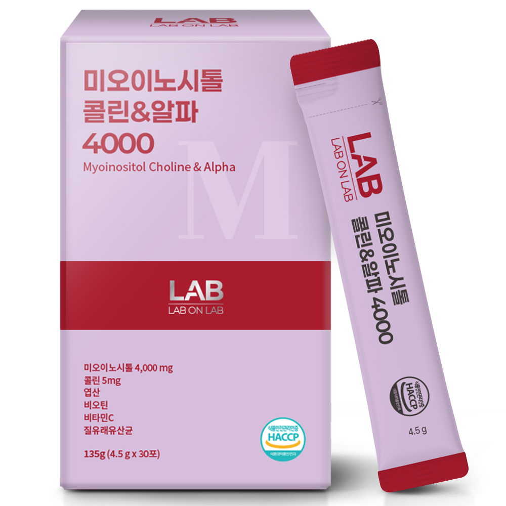 제이에스바이오 랩온랩 미오 이노시톨 <b>콜린</b> &amp; 알파 4000 4.5g x 30포, 1개