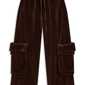 오픈 와이와이 Rolled Waist Velour Cargo Pants, Brown