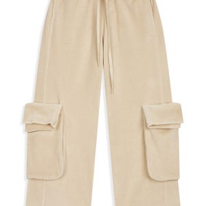 오픈 와이와이 Rolled Waist Velour Cargo Pants, Cream