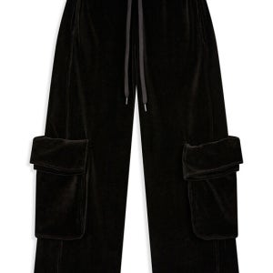 오픈 와이와이 Rolled Waist Velour Cargo Pants, Black