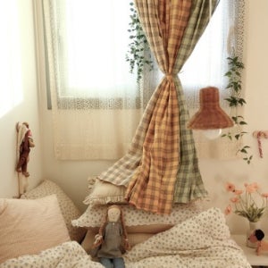 레트로 젤리체크 가리개 면커튼 작은창문