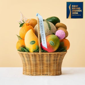 060 [설 선물] 과일바구니, 베이지2호 8종 4kg이상(멜론,혼합망고)