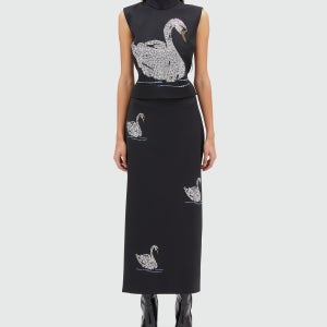 [엠에스지엠] 라인스톤 스완 울 블랜드 롱 스커트 MG24W3FRK6099 3742MDD12X 247810