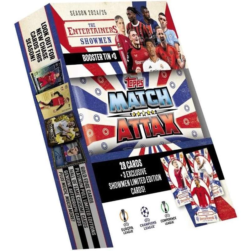 2024-2025 Topps Match Attax Football 미니 부스터 주석 상자 컬렉션 카드 28card 3 독점 제한 어린이 선  04 Booster Tin1