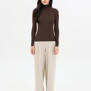 여성 브러시드 저지 원턱 밴딩 팬츠