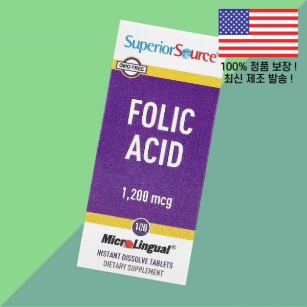 원 엽산 폴레이트 <b>폴릭</b> 애씨드 <b>1200mcg</b> 100 마이크로링구알 인스턴트 디졸브정 Superior Source Folic <b>Acid</b> MicroLingual Instant Dis